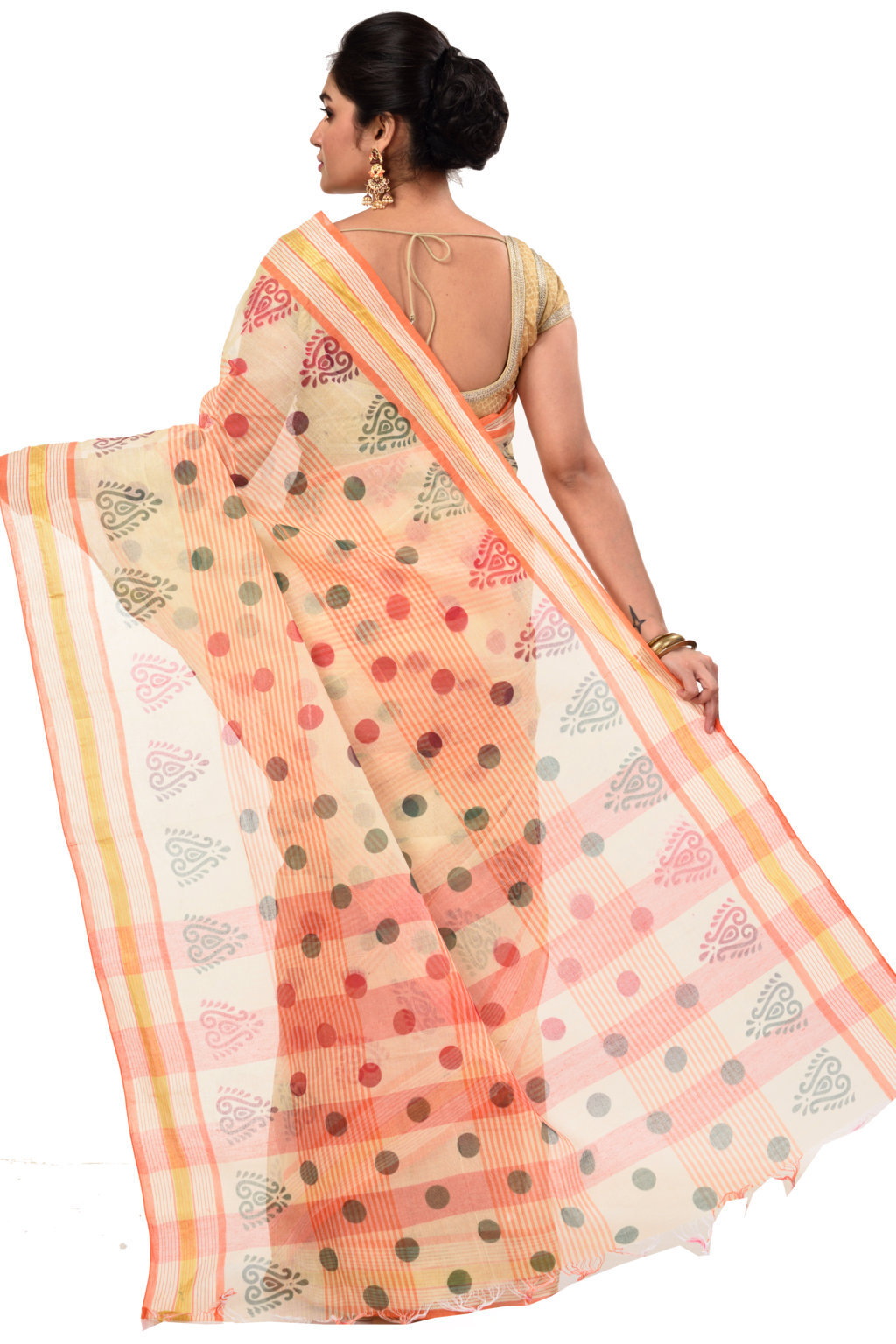 Orange Pure Cotton Matha Saree Tant Saree Print (5010)